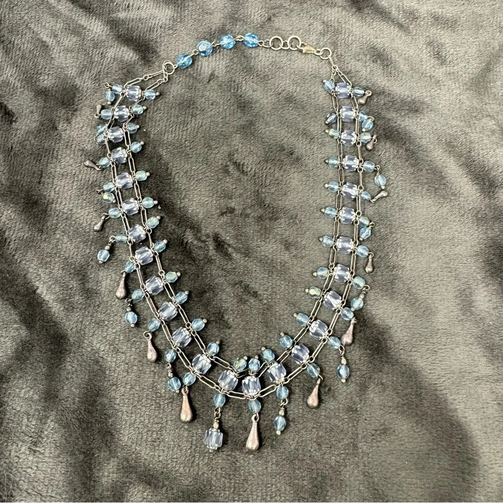 Vintage Light Blue Beads with Silver Teardrops Choker